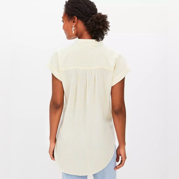 LOFT Light Yellow Striped Button Down Shirt size medium - Picture 2 of 5